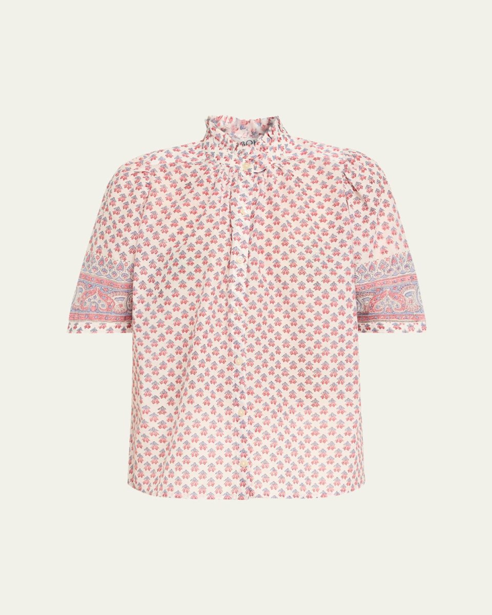 Winnie Antique-Print Puff-Sleeve Top